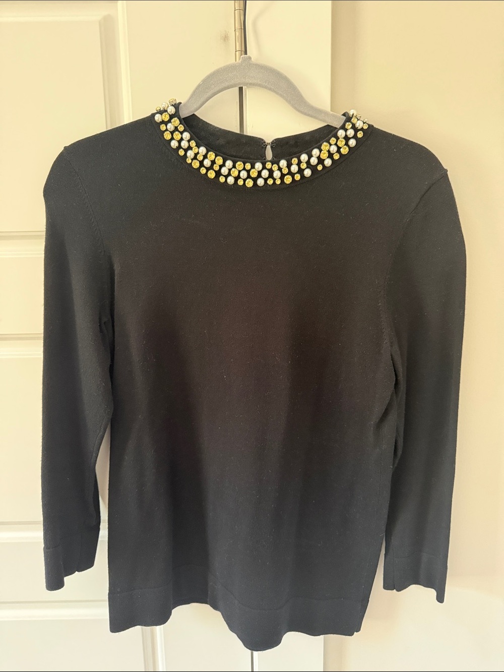 Ann Taylor Black Jeweled Collar Women's Long Sleeve Top - Sz Small